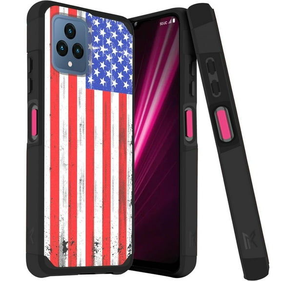 MetKase Hybrid Series Case for T-Mobile REVVL 6 5G (Magnetic Mount Ready Dual Layer Slim Cover) - USA Flag