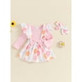 thumbnail image 6 of Aojekbee Baby Girls Fall Outfits Long Sleeve Ribbed Romper + Bow Suspender Skirt + Headband Set Newborn Clothes, 6 of 10