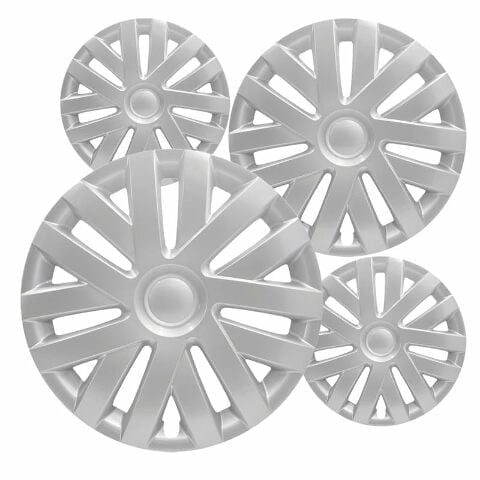 Fuel Rider Set of 4 16 inch Silver Snap-On Hubcaps With 7 Double Spoke Compatible With 2010-2014 Volkswagen Jetta Standard Steel Wheel Covers