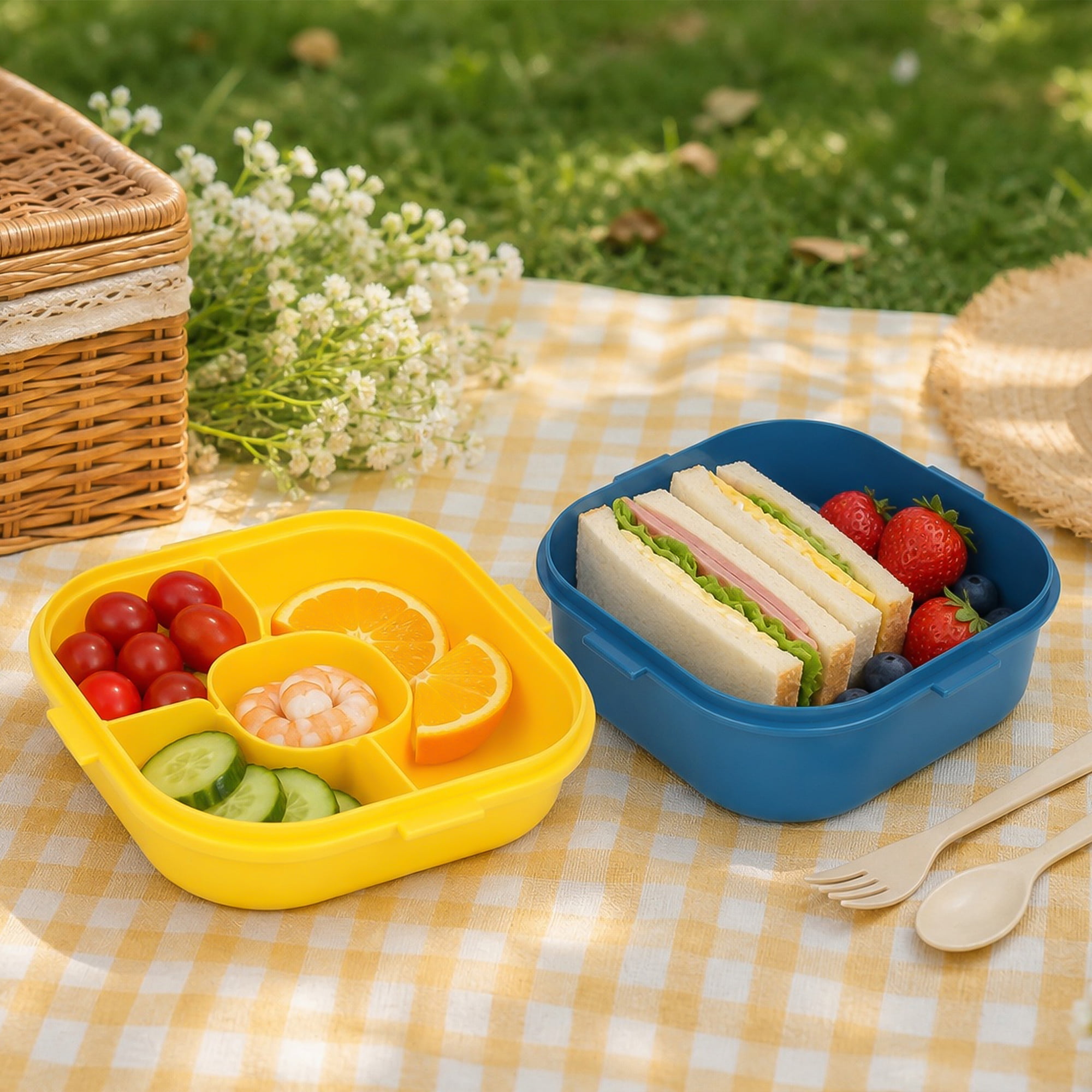 Unique Bargains 1200ml Leak-Proof Meal Prep Lunch Bento Box Blue-1