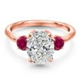 thumbnail image 2 of 2.50 cttw IGI Certified Lab Grown Diamond and Red Created Ruby 3-Stone Engagement Ring for Women | 18K Rose Gold Plated Silver | Center 2.00 Ct Diamond | E-F Color | VS1-VS2 Clarity | Size 9, 2 of 6