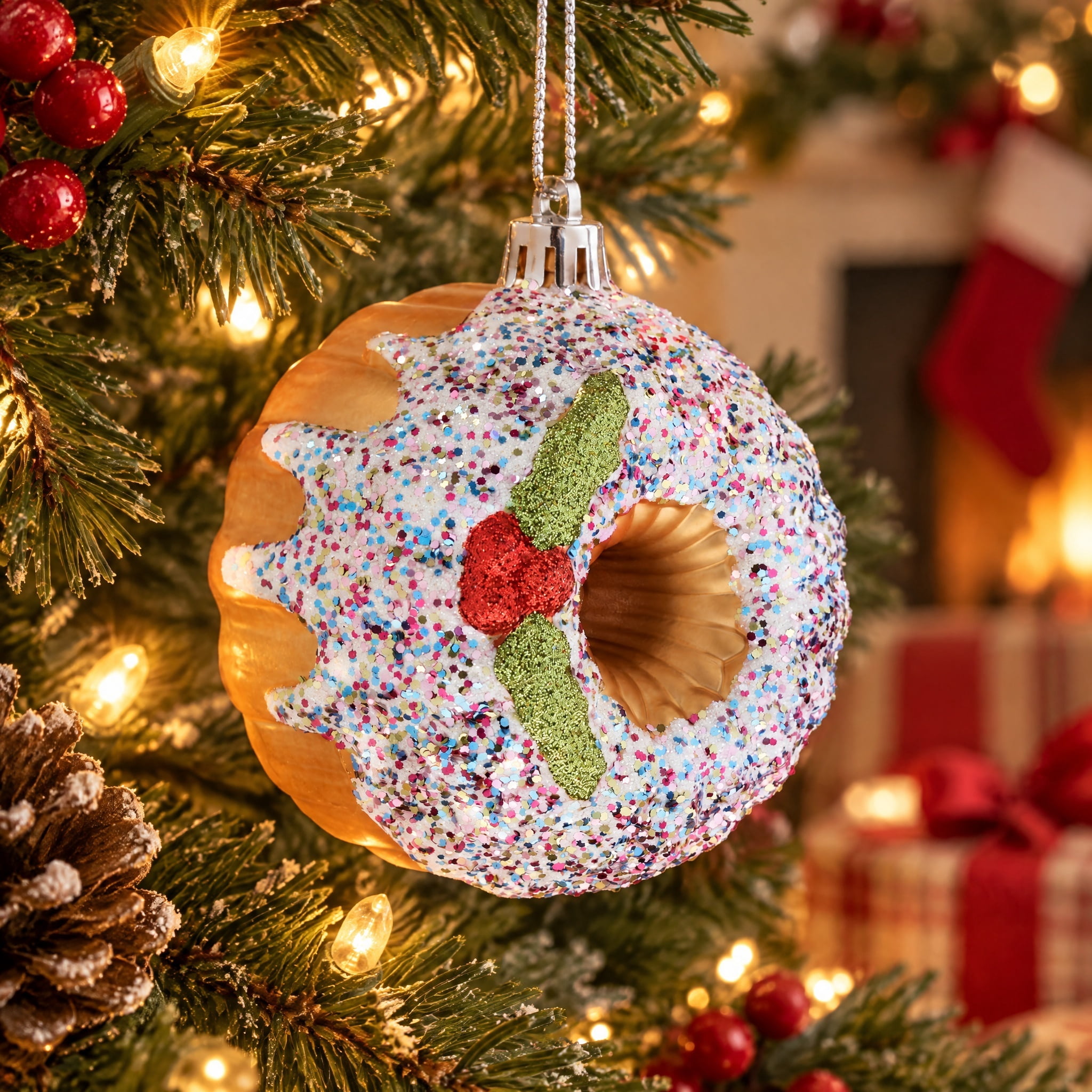Brown Glitter Pudding Christmas Ornament, 3.5", by Holiday Time
