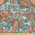 thumbnail image 2 of Ambesonne Octopus Fabric by the Yard Upholstery, Fish Molluscs Boho Artwork, 2 Yards, Salmon and Pale Ceil Blue, 2 of 5