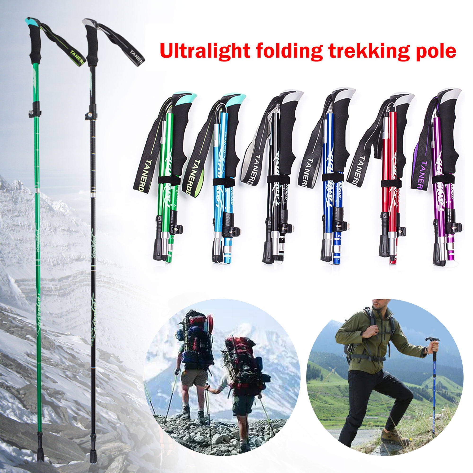 Red Color Walking Hiking Sticks Poles Adjustable Alpenstock 