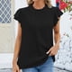 thumbnail image 4 of Camisetas de Manga Corta para las Mujeres Cuello Redondo Sólido Fuera Del Hombro Botón Superior, Camiseta Casual de Poliéster para el Uso Diario, Fiesta Y Primavera, 4 of 6