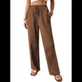 thumbnail image 2 of Pantalones Palazzo de para Mujer, Elegantes, de Verano, de Pierna , Holgados, Estilo Bohemio, de , para Playa, con Bolsillos. Café Marrón L, 2 of 10