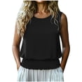 thumbnail image 2 of Women's Casual Pleated Sleeveless Top | Round Neck Elastic Hem Summer Blouse, 2 of 7