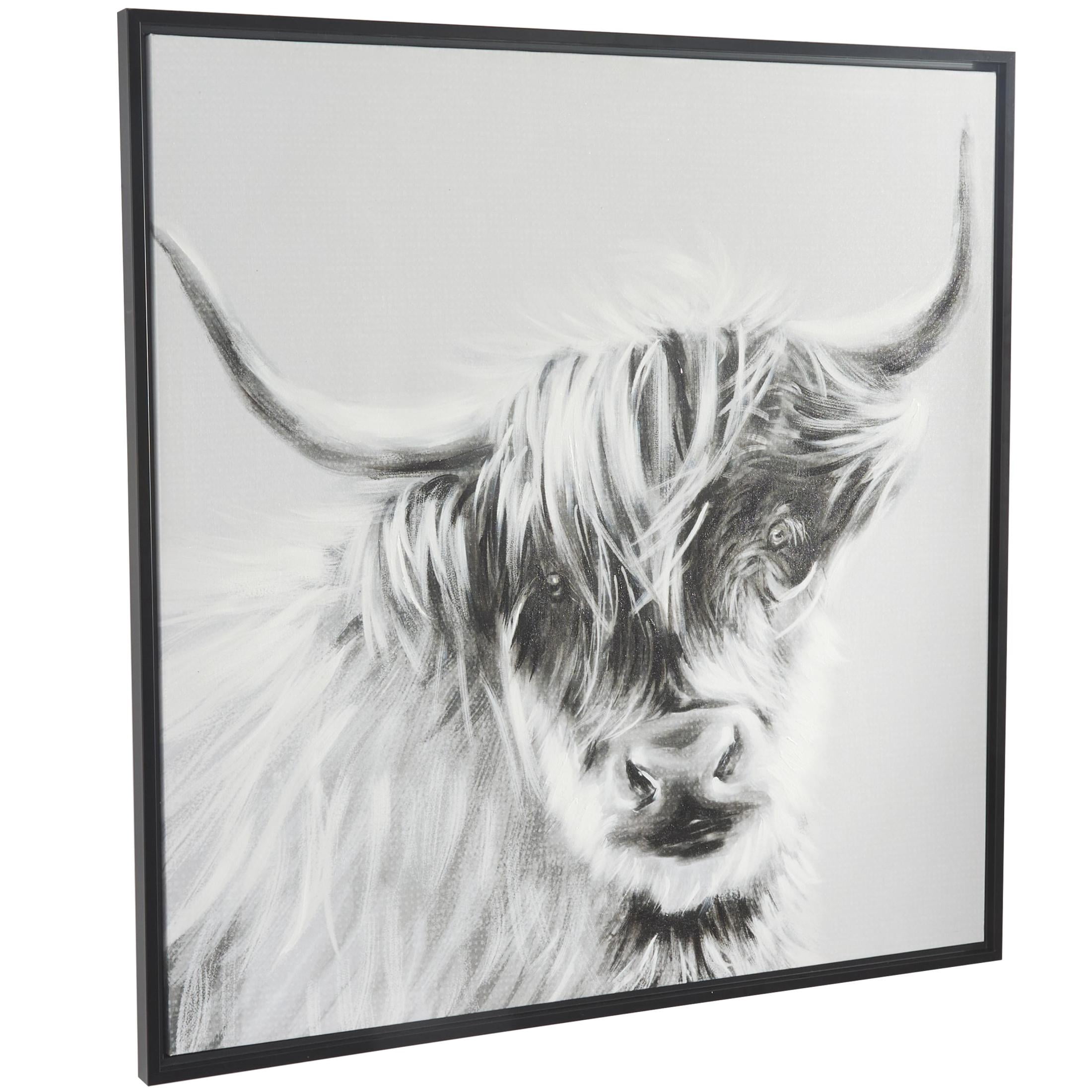 37" x 37" Shaded Bull Framed Wall Art with Black Frame, by DecMode