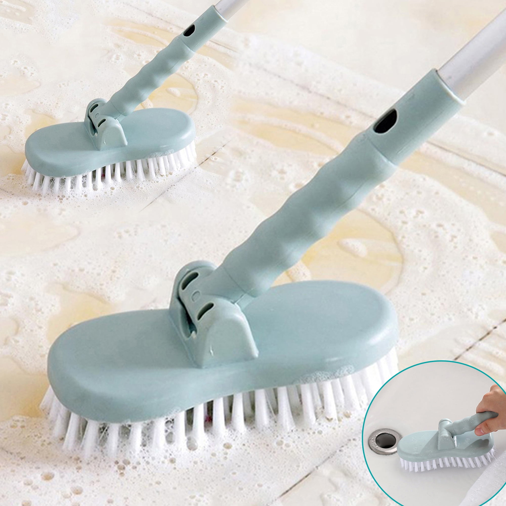 LELINTA 38.6 inches Stiff Bristle Floor Scrub Brush, Scalable Rotatable Long Extendable Handle Removable Tub/ Bathroom/ Tile