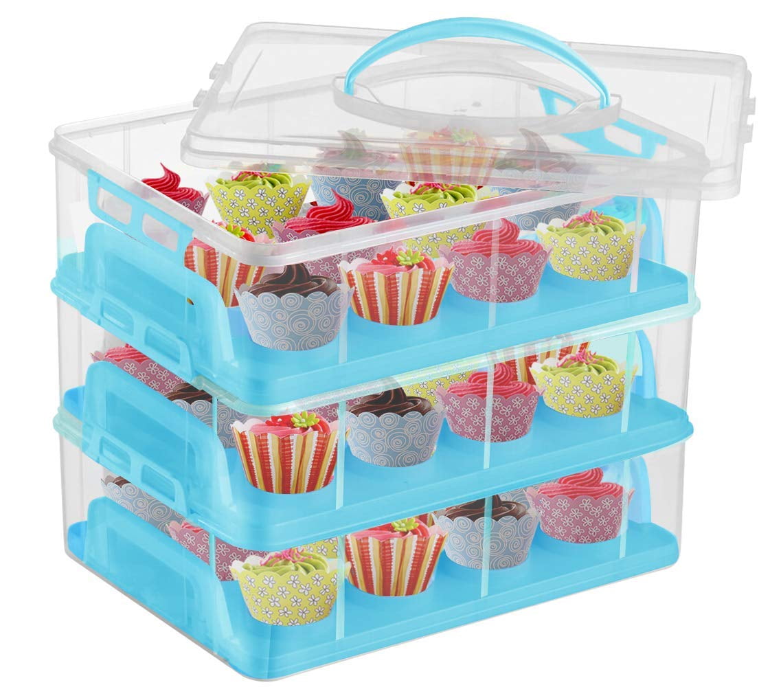 Store up to 36 Cupcakes or 3 Large Cakes Cupcake Holder Container Box White IVYHOME 3-Tier Cupcake Carrier