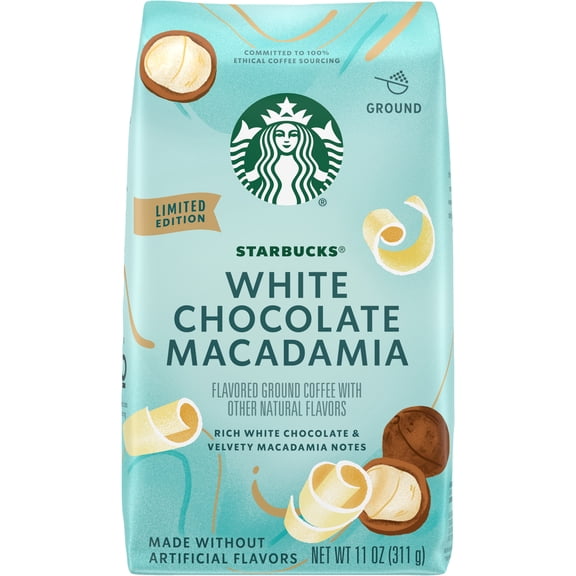 Starbucks White Chocolate Macadamia Nut, Flavored Ground Coffee, 100% Arabica, Limited Edition, 11oz