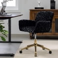 thumbnail image 2 of Black Office Chair Faux Fur Vanity Chair, Comfortable Home Office Desk Chairs with Wheels and Arms, Swivel Wide Office Chair Makeup Chair Height Adjustable for Office, Study, Bedroom, Black, 2 of 7