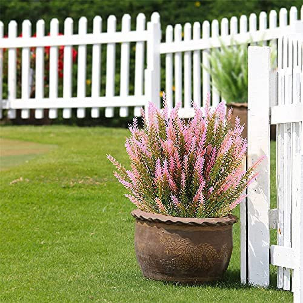 GRNSHTS Artificial Lavender Flowers 8pcs Fake Plants with Faux Plastic Wedding Bouquet for Home Party Wedding Balcony Garden Patio Outdoor Decoration (Pink,16pcs)