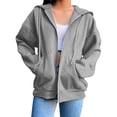 thumbnail image 2 of Women's Zip Up Hooded Sweatshirt with Pockets, Long Sleeve Casual Pullover for Streetwear, Loose Fit Comfort for Fall and Daily Outfits-Gray, 2 of 7