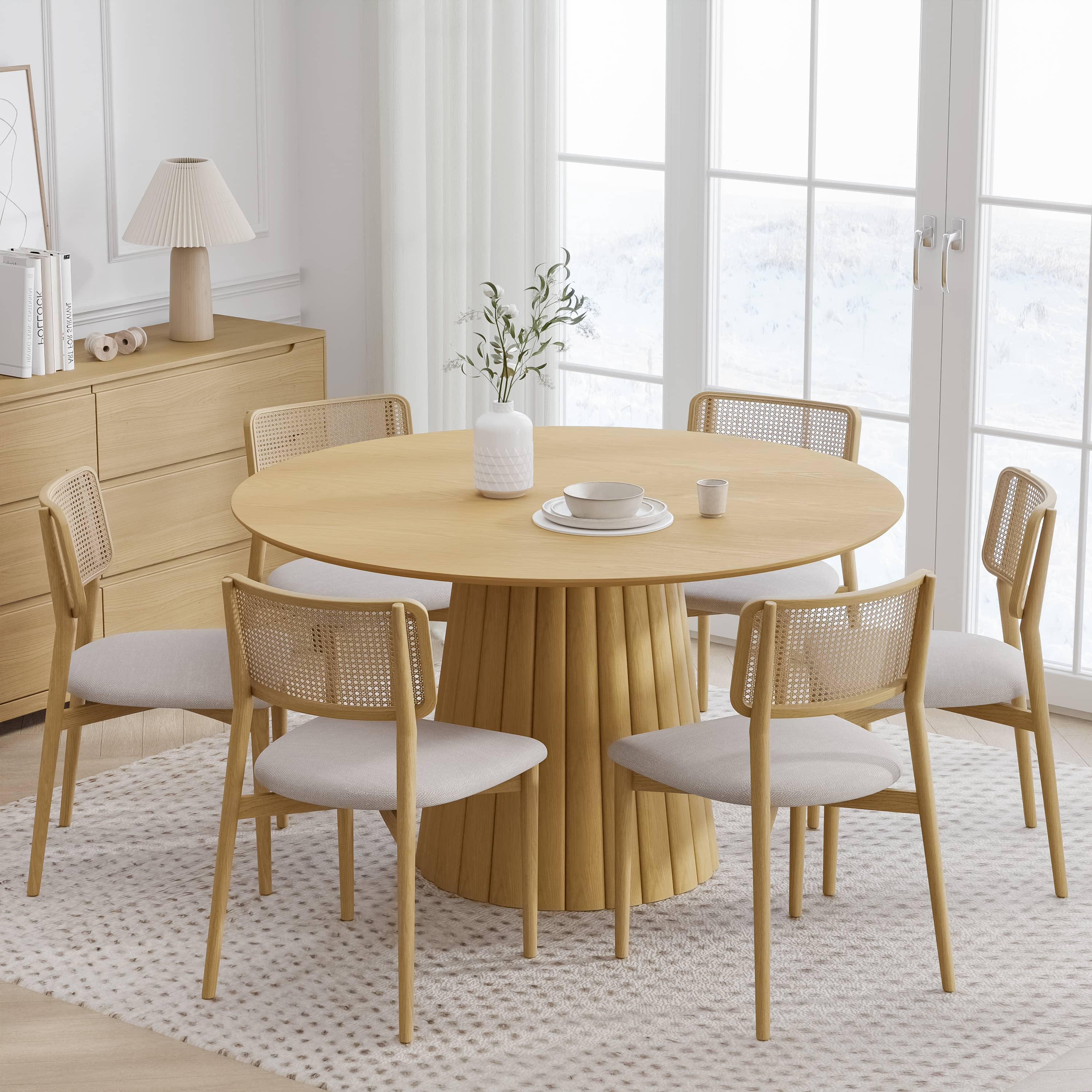 MAYEERTY 52" Mid-Century Wooden Round Dining Table for Dining Room Kitchen, Natural Wood