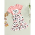 thumbnail image 3 of Genuiskids Toddler Baby Girl Western Outfit Short Sleeve T-Shirts Top Cow Flare Pants Set 2Pcs Cowgirl Summer Bell Bottom Outfits 0-4T, 3 of 9