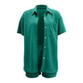 thumbnail image 5 of Arlun 2 Piece Sets for Women Casual Button down Short Sleeve Tops Matching Shorts with Pockets Solid Color Waffle Outfits Loose Comfortable Loungewear Sets Green L, 5 of 5