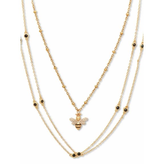 PalmBeach Jewelry Crystal Bumblebee Yellow Gold Ion-Plated and Goldtone Layered Necklace Set 18, 20 Inch