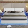 thumbnail image 3 of King Size Led Bed Frame Faux Leather Upholstered Platform Bed Frame with RGB LED Lights,Low Profile Wave-Like Curve Bed Frame with Headboard, No Box Spring Needed,White, 3 of 8