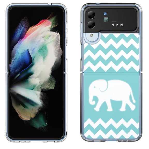 Shockproof Bumper Phone Case for Samsung Galaxy Z Flip 4 5G, by OneToughShield ® - Chevron/Elephant