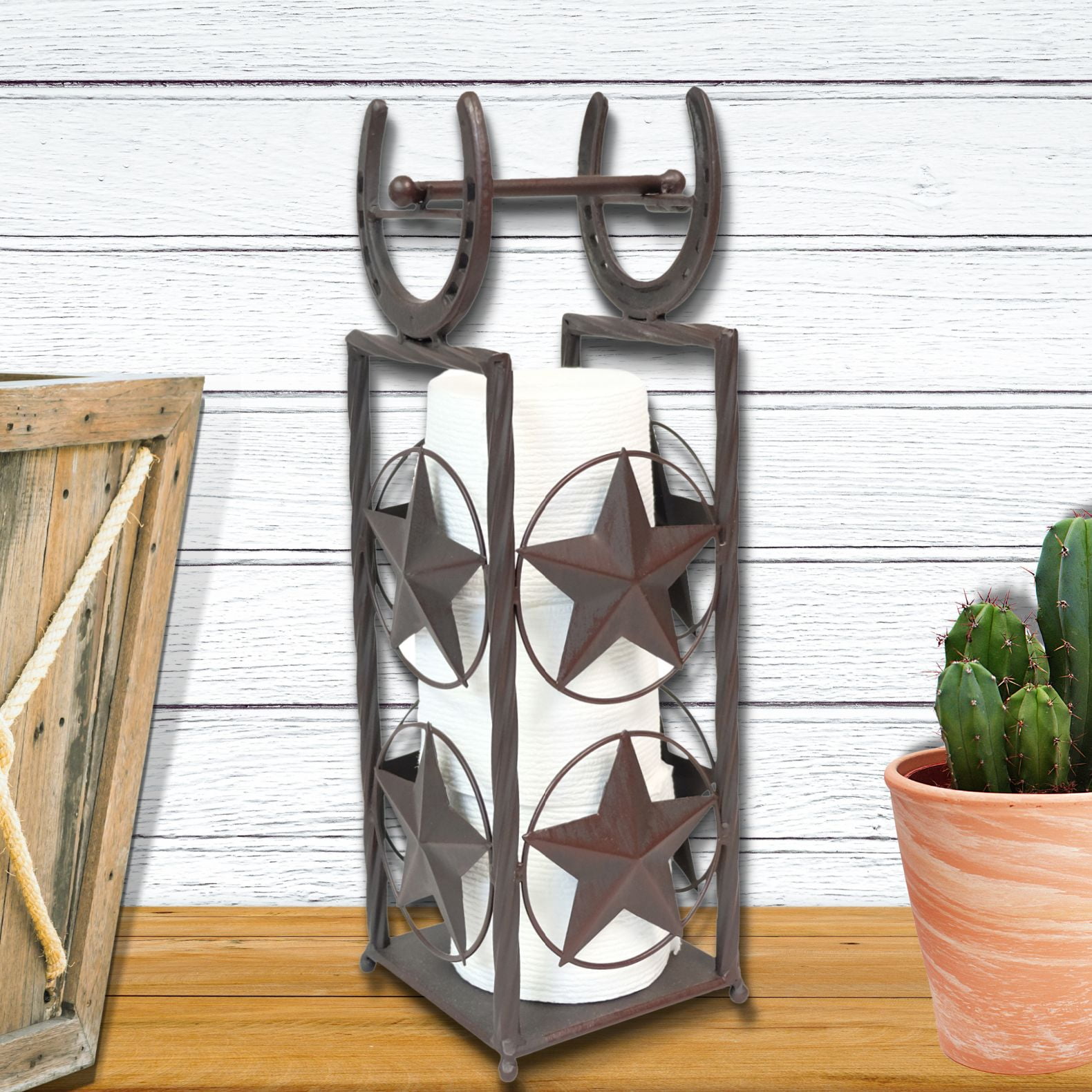 Metal Western Star Horseshoe Toilet Paper Storage Stand Holder Bath Accessory