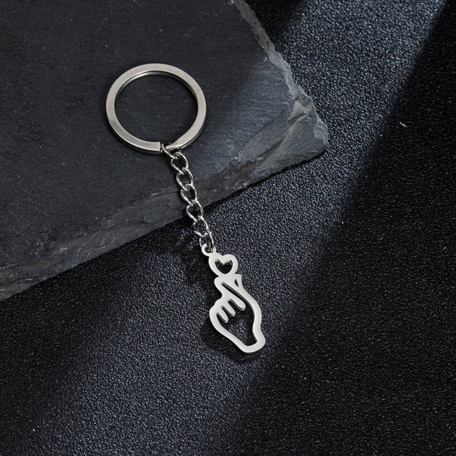 Keychains for Daily Stainless Steel Heart Pendant Keychain with Finger Charm for School Bag and