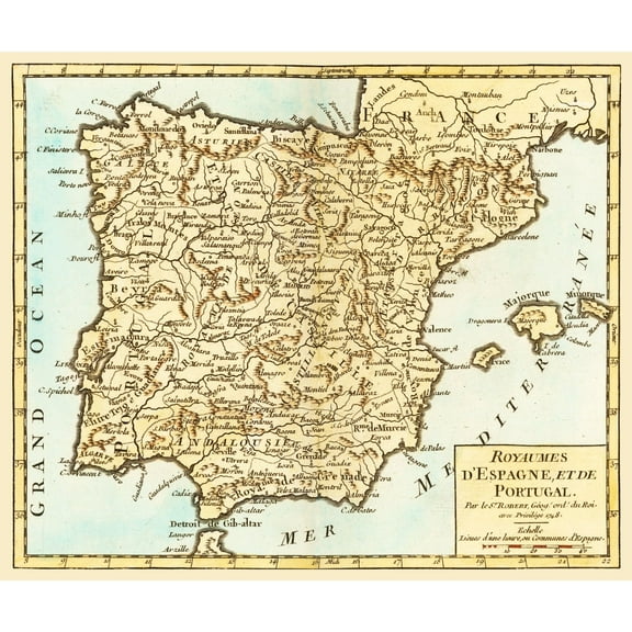 Historic Map - Spain Portugal - Robert 1748 - 27.50 x 23 - Vintage Wall Art