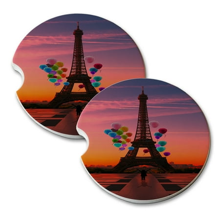 - KuzmarK Sandstone Car Drink Coaster (set of 2) - Paris Eiffel Tower Balloons