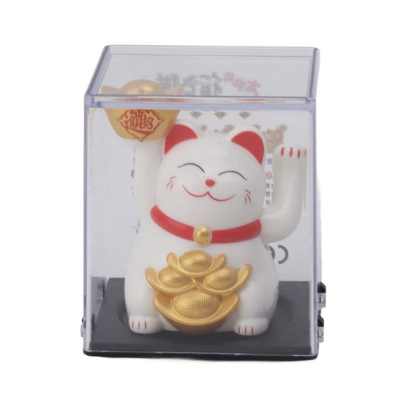 Waving Arm Lucky Cat Ornament,2in Solar Powered Waving Lucky Cat Ornament Wealth Welcoming Cat Luxury Finish