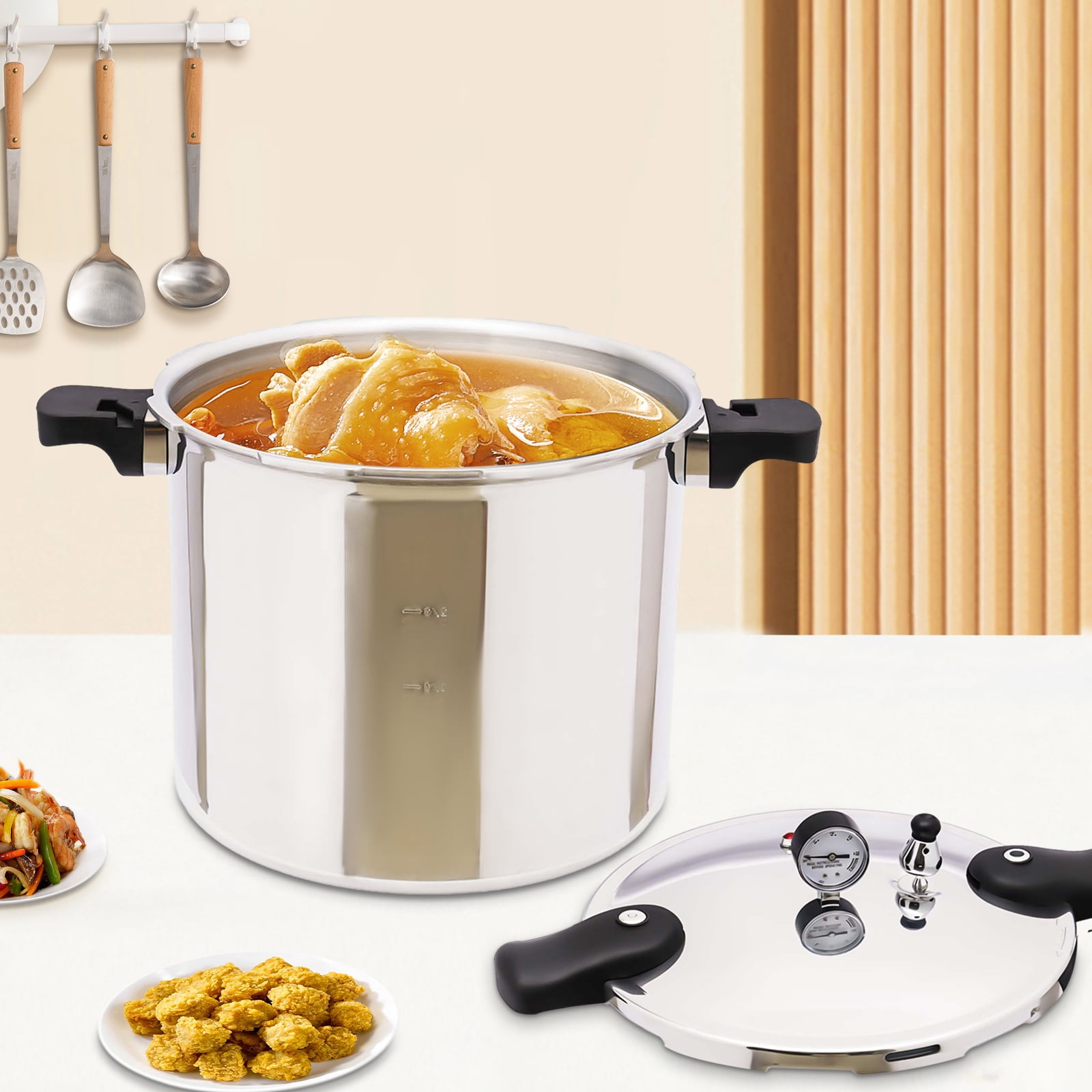 Dwellnix Pressure Cooker Aluminum Alloy, Fast Heating, 90Kpa High Pressure with Safety Valve and Pressure Dial Gauge