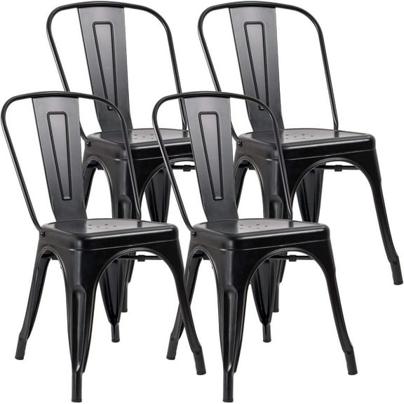 PayLessHere Metal Chairs Dining Stackable Dining Chairs Restaurant Metal Chairs Metal Kitchen Dining Chairs Set Of 4 Trattoria Chairs Indoor/Out Door Metal Tolix Side Chairs,Black
