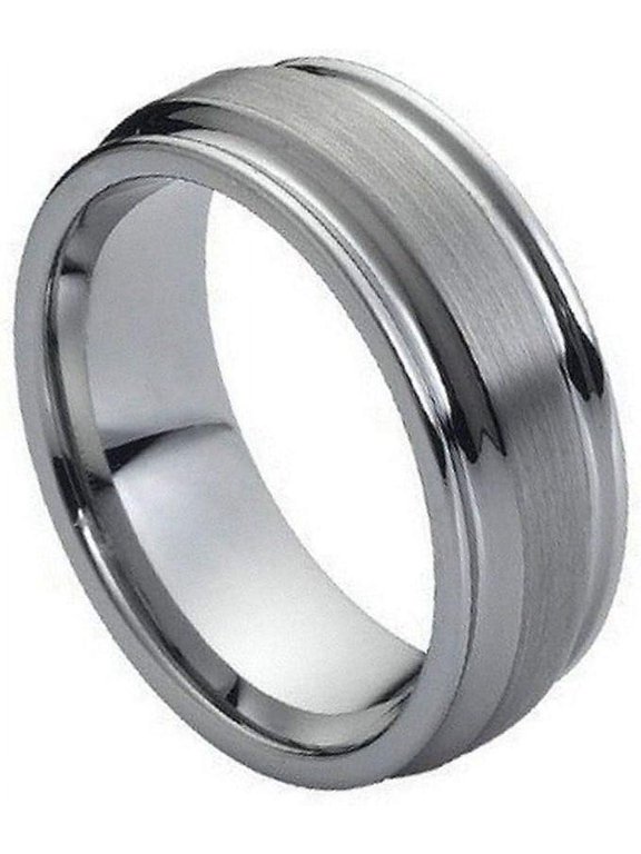 Ring for Men and Women Gifts With Thought Ring Flat Brushed Center High Polish Ridged Edge 8mm Wedding Band Ring Ideal Rings for Couples