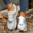 thumbnail image 2 of Rokment Sparkly Sequin Fashion Sneakers Walking Shoes for Women Fall Winter Bling Breathable Mesh Patchwork Lace up Memory Foam Non Slip Running Tennis Casual Footwear Silver Size 9, 2 of 6