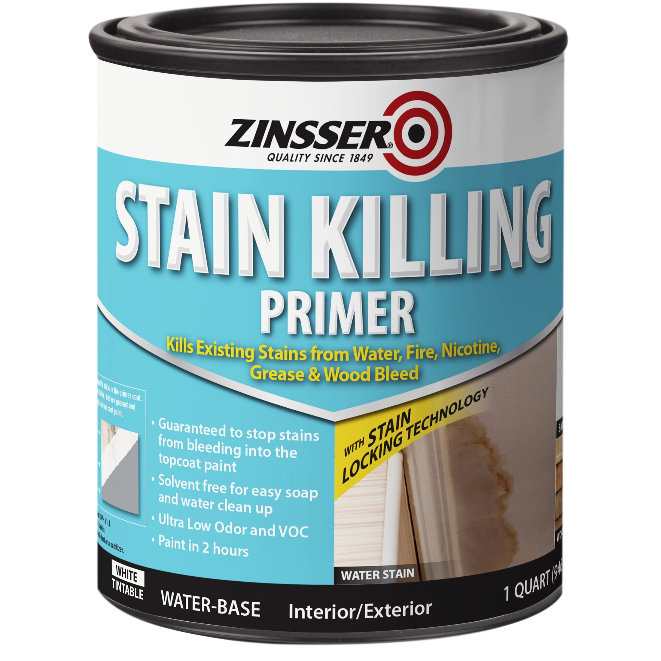 4 Pack, White, Zinsser Stain Killing Flat Primer- Quart