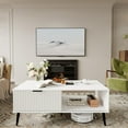 thumbnail image 2 of Coffee Table, 41.34" Wooden Coffee Table with Storage Cabinet, Two-Tier Design, Wave-Style Sliding Doors, Modern and Functional for Farmhouse, Living Room, Office, or Lounge, White, 2 of 7