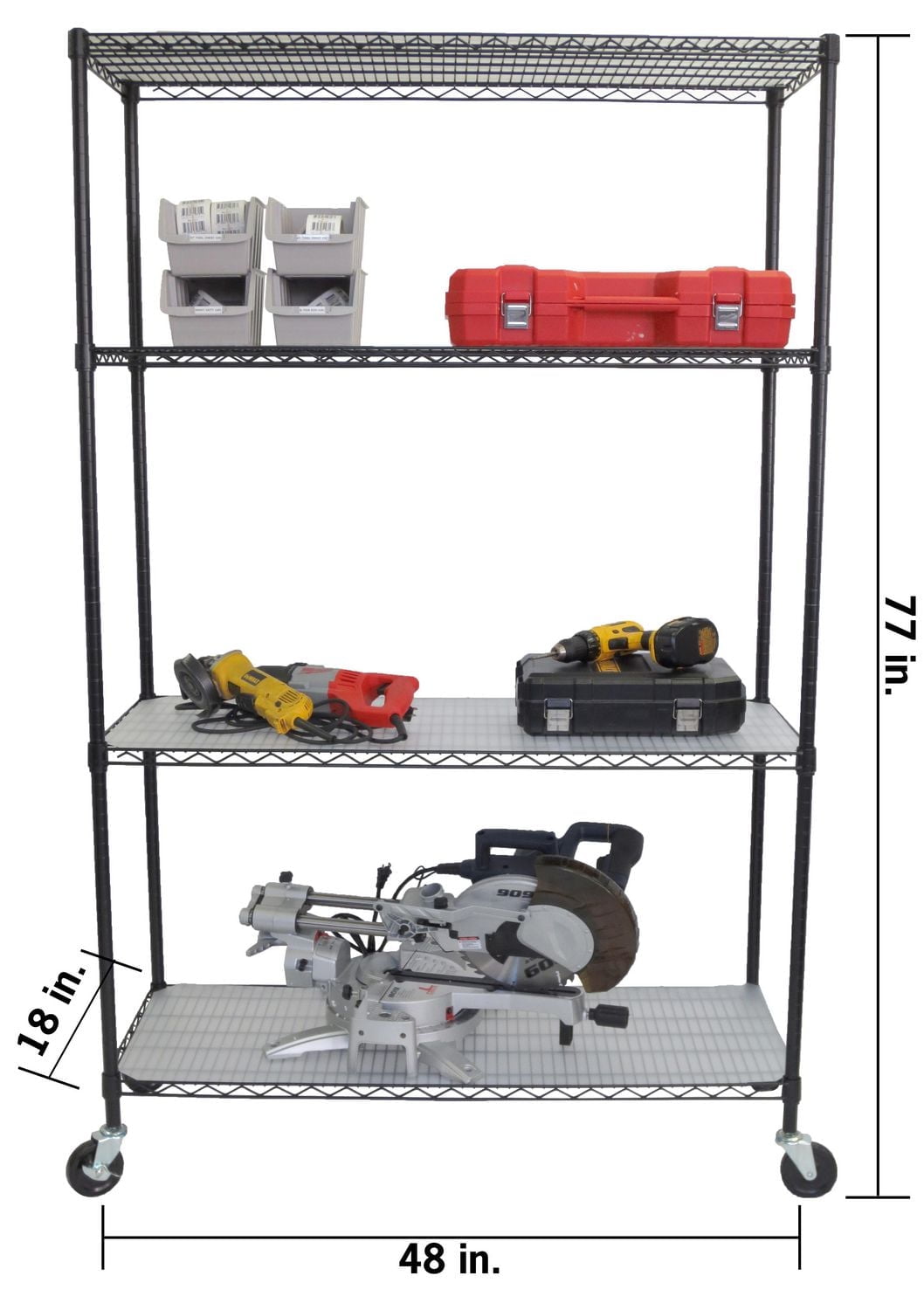 TRINITY 4-Tier Wire Shelving Rack | 48" X 18" X 72" | Nsf | Includes Wheels And Liners | Black