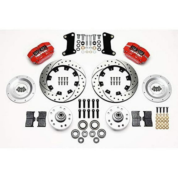 WILWOOD 140-13203-DR FORGED DYNAPRO 4 DUST-BOOT FRONT 12.19" BIG BRAKE KIT, RED CALIPERS, DRILLED ROTORS, COMPATIBLE WITH MOST 1964-1972 CHEVROLET, PONTIAC, BUICK, OLDSMOBILE CARS