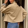 thumbnail image 3 of FRSASU Women's Ruffle Stand Collar Cropped Trench Coat Button Down Single Breasted Windbreaker Long Sleeve Cropped Jackets Khaki, 3 of 9