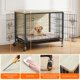 thumbnail image 5 of Heavy - duty metal dog crate - indoor/outdoor pet kennel con estantes y almacenamiento gabinete, moderno decorative design in gris o negra, 5 of 8