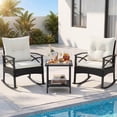 thumbnail image 4 of Costway 3-Piece Rattan Rocking Bistro Set with Tempered Glass Tabletop & Cushions for Porch Black + Off-White, 4 of 10
