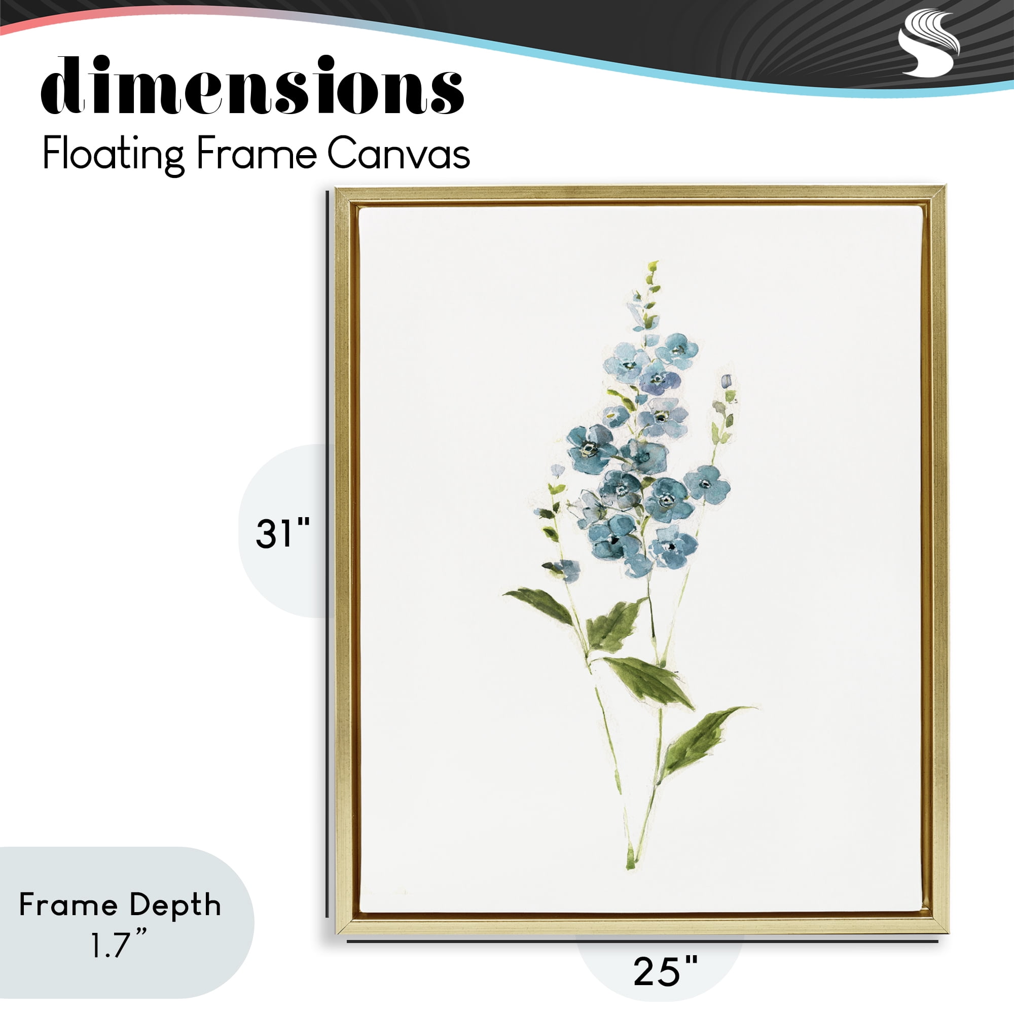 Stupell Industries Delicate Blue Sprigs Gold Framed Floater Canvas Wall Art, design by Sally Swatland