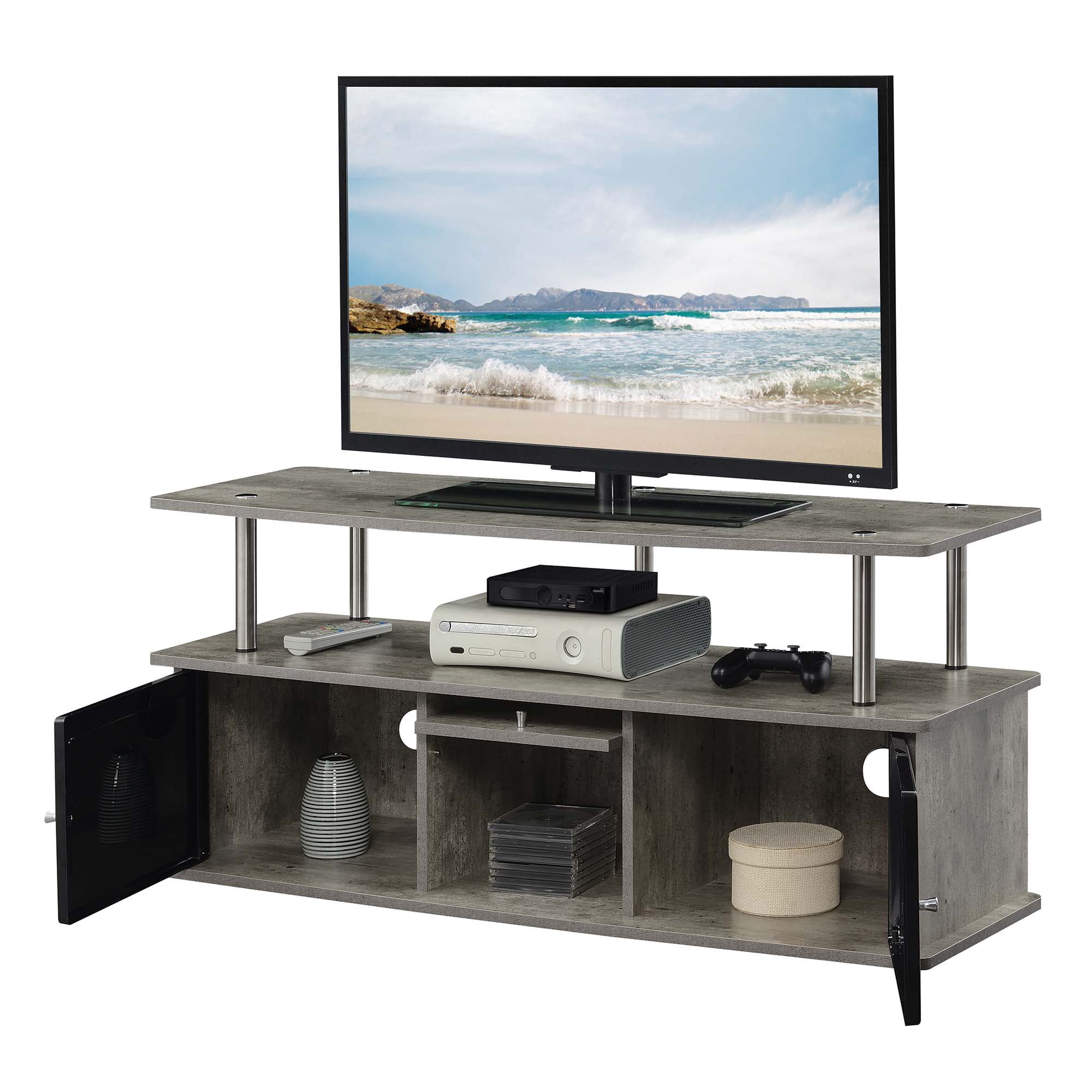 Designs2Go TV Stand with 3 Storage Cabinets and Shelf for TVs up to 55 inches, Faux Birch