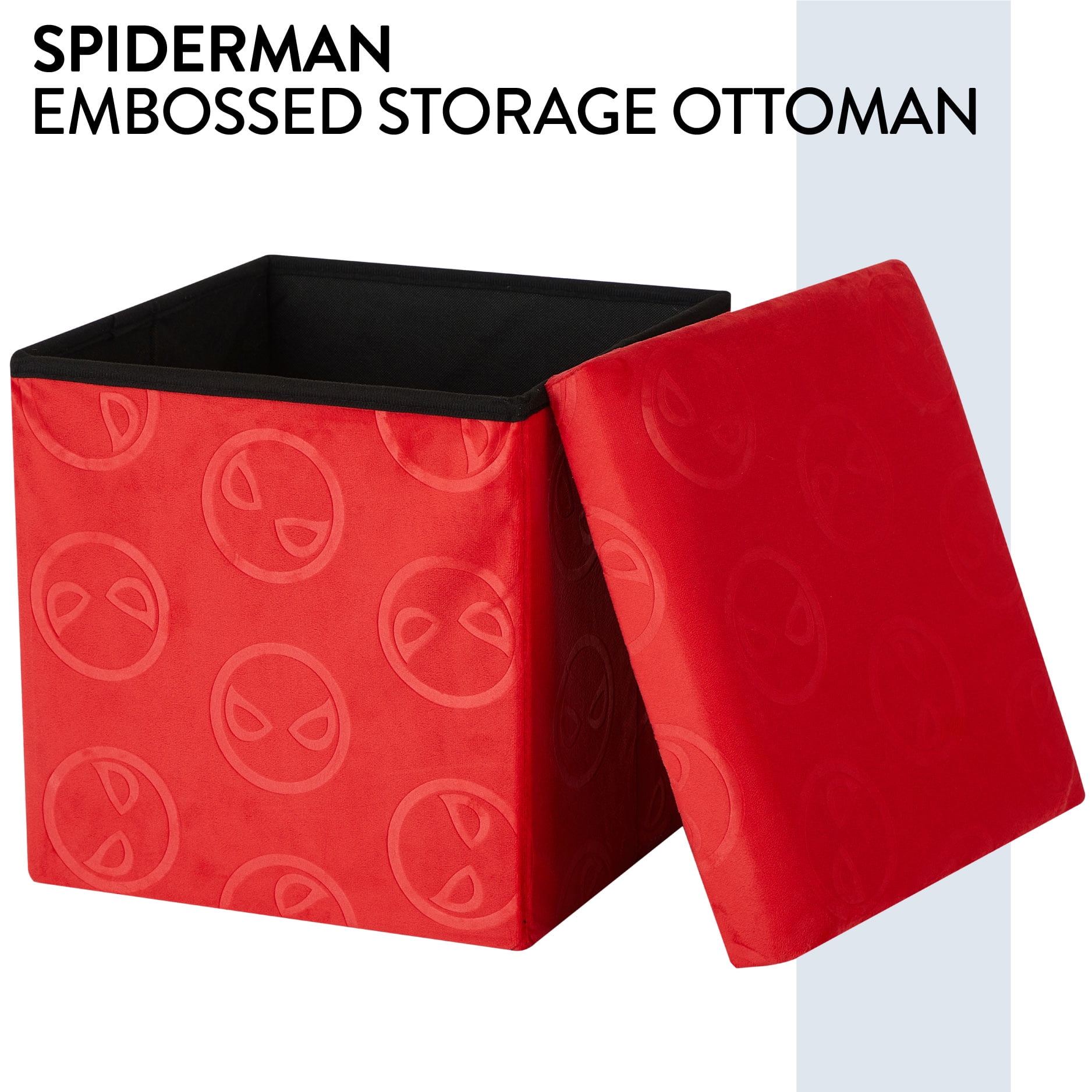 Marvel Spiderman Kids' Embossed Storage Ottoman, Red, 15" x 15" x 15"
