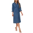 thumbnail image 2 of INSPIRE CHIC Women's Jean Dress Loose Fit 3/4 Sleeve Button Down Midi Denim Dress L Gray Blue, 2 of 6
