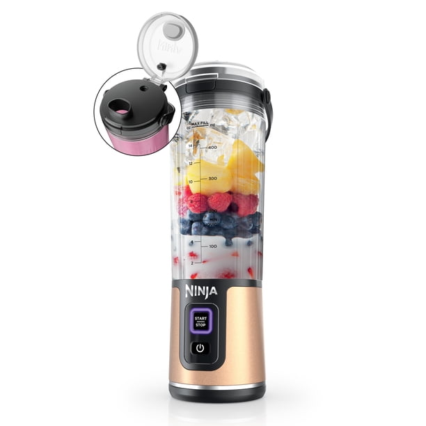 Ninja Blast Batidora portátil, sin cable, 18 onzas, licuadora personal para batidos y batidos, sin BPA, tapa a prueba de fugas y boquilla para sorbo, recargable con USB-C, apto para lavaplatos, cobre