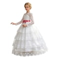 thumbnail image 5 of ZHOGXU Kids Elegant Girls Princess Dress Lightweight Mesh Layered Gown With Long Sleeve Soft Satin Bow Belt Special Occasions, 5 of 9