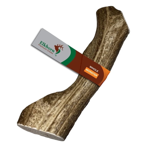 Elkhorn Premium Chews Monster whole (10-12” long) elk antler chew for 90 lb dogs (1 pack) all-natural premium-grade antler bone, sourced in the USA
