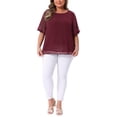 thumbnail image 2 of Agnes Orinda Women's Plus Size Top Swiss Dots Blouse Round Neck Ruffle Sleeve Casual Tee Shirt 4X Burgundy, 2 of 6