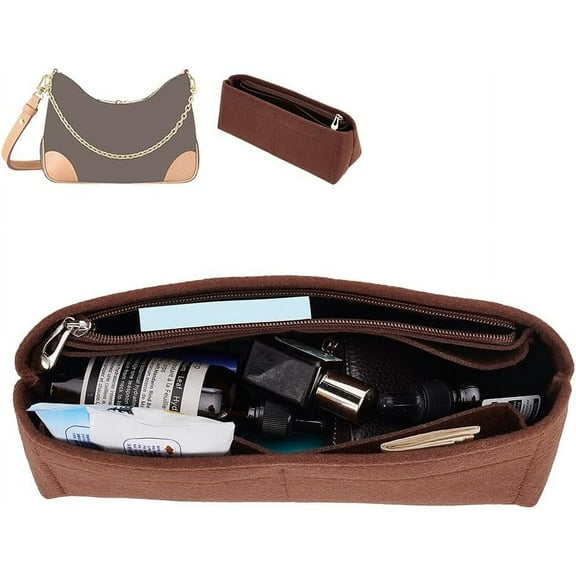Purse Insert Organizer Felt Tote Shaper Pouches Insert Divider Organizer Handbag Insert Bag in Bag for BOULOGNE Multi Pocket with Zipper for Underarm Bag Shaper 3.5x9.8x3.9 Inch (Brown) for DIY