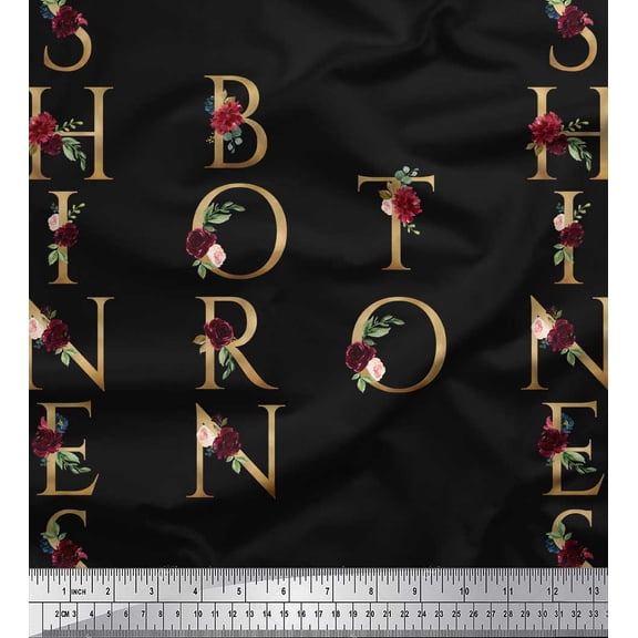 Soimoi Black Cotton Voile Fabric Inspiration Quote Text Print Fabric by the Yard 42 Inch Wide